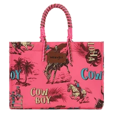 Wrangler Ladies Cowboy Dual Sided Print Hot Pink Wide Tote Bag WG284D-8119HPK
