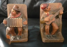 Vintage & Italian Hand-Carved Folk Art ANRI Bookends - Musicians - RARE FIND!