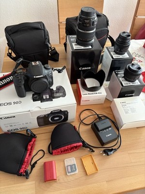 Canon EOS 90D DSLR-Kamera mit 3 Objektiven, extra Akku und Zubehör Paket