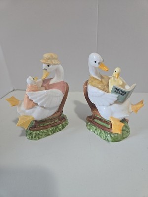 Set Of Two- 1986 Enesco Mother And Father Goose Porcelain Figurines