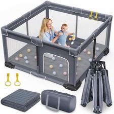 Jixrolyn Foldable Baby Playpen with Mat, 50"x50" Folding Playpen for Babies a...