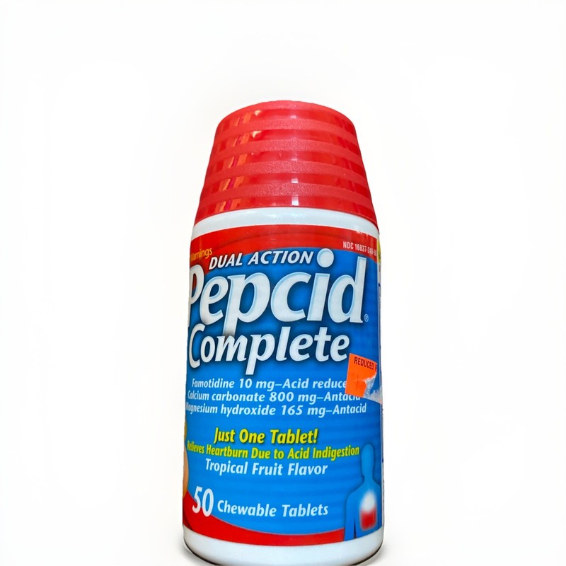 PEPCID Complete Acid Reducer Antacid Tropical Fruit Chewable Tablets - 50 Count