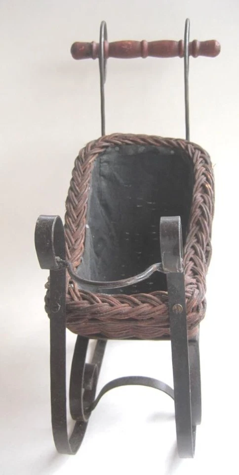 Doll Sled Wood Wicker Metal Runners Vintage Victorian Style 12 In x 10 in x 5 - Image 4 of 4