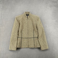 Kasper Petite Tan Black Tweed Full Zip Blazer Jacket Mock Neck Size 6P