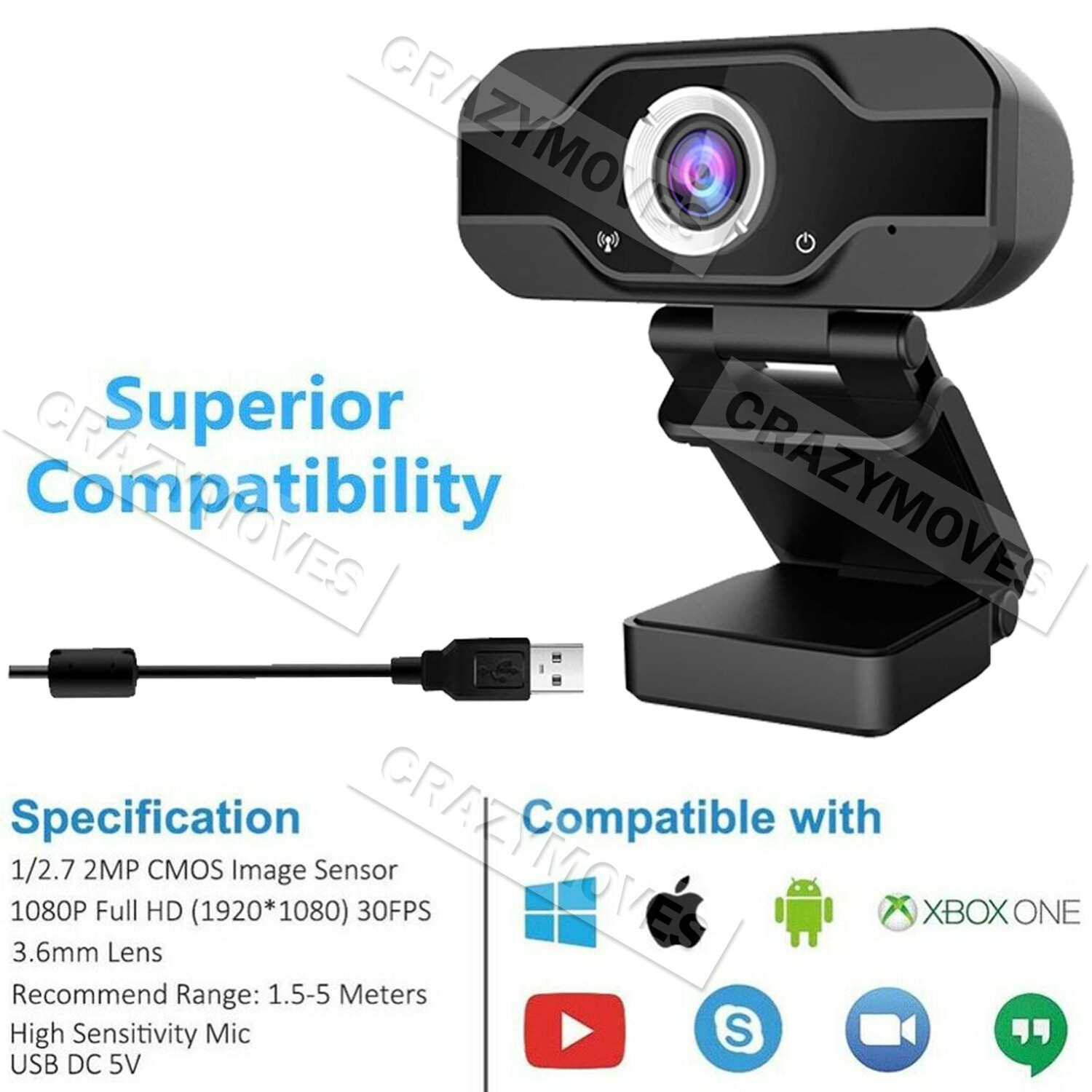 1080P HD USB Webcam Built-in Microphone 2MP Optical Lens CMOS Sensor Computer Laptop Web Camera For Live Video Chat - Foto 7