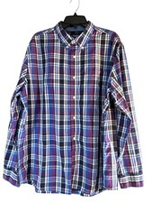 Chaps Easy Care Mens Button Down Dress Shirt Blue/Purple Plaid Size XXL/TTG/EEG