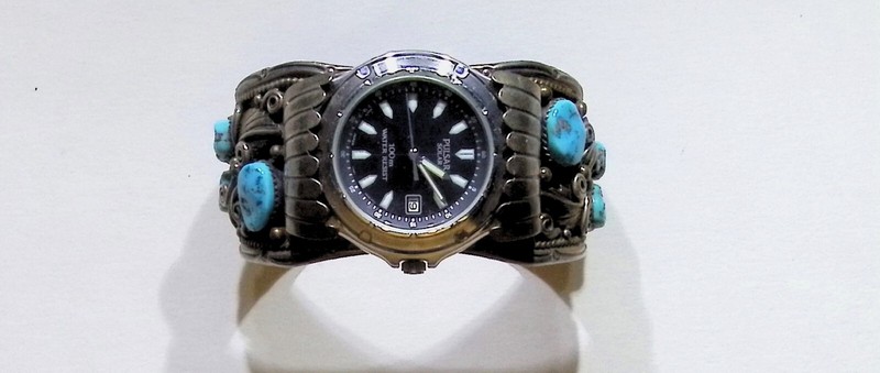Vintage Sterling Silver Turquoise Cuff Watch Band