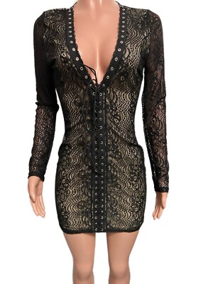 Black nude lace up 2000 s Y2K glam cocktail party mini dress New clubwear Y2K