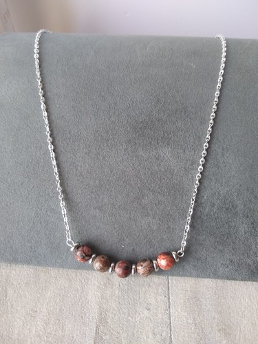 Jasper Stone Bead Necklace Simple Costume Jewellery Repurposed Beads OOAK - Picture 4 of 19