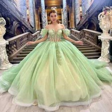 Green Quinceanera Dresses Off Shoulder Beading Floral Appliques Princess Party