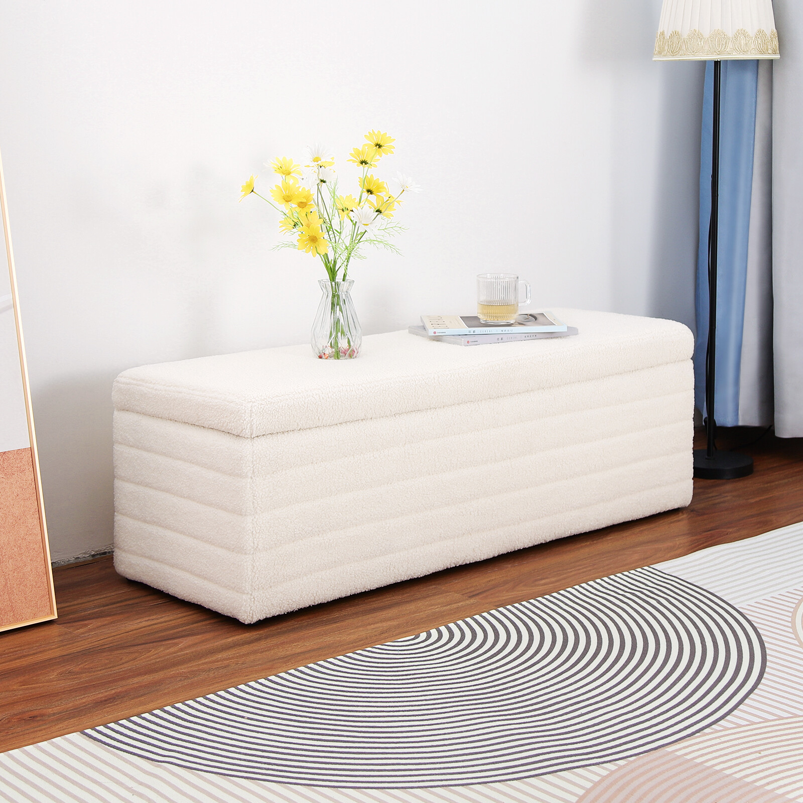 Storage Ottoman Bench Upholstered Storage Bench for Bedroom Livingroom ...