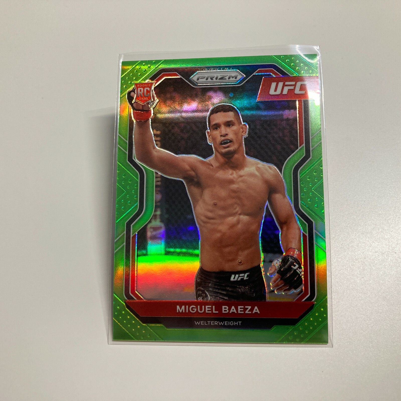 Miguel Baeza 2021 Panini Prizm UFC Neon Green Refractor RC Rookie Card 46/75 #92