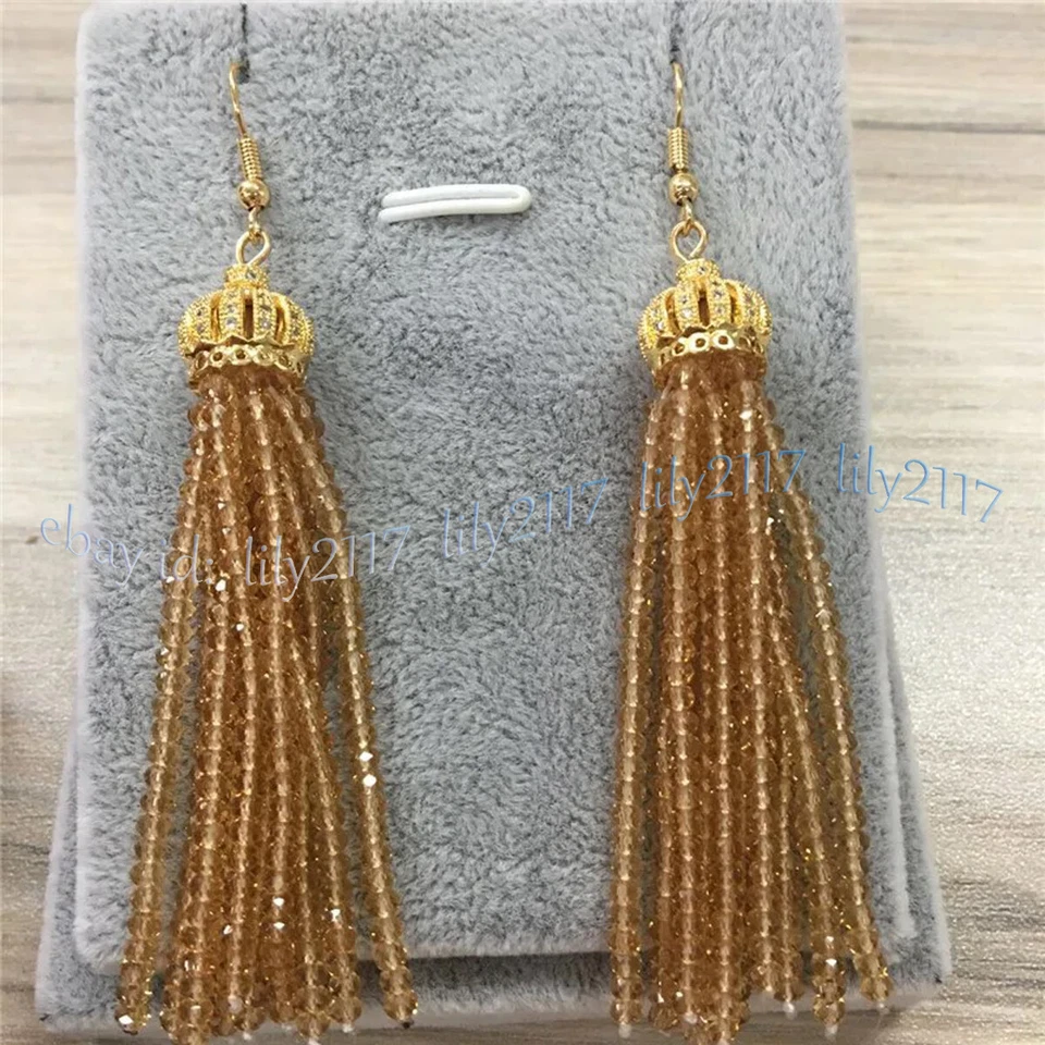 Elegante Brinco Gancho Pendurado Coroa Borla Cristal Multicolorido Facetado 3x4mm - Imagem 3 de 4