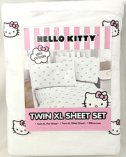 Hello Kitty XL Twin Sheet Set 3 Piece Pink Bows 100 Cotton By Sanrio Dorm