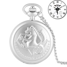 Silver Tone Fullmetal Alchemist Pocket Watch Cosplay Edward Elric Anime Design