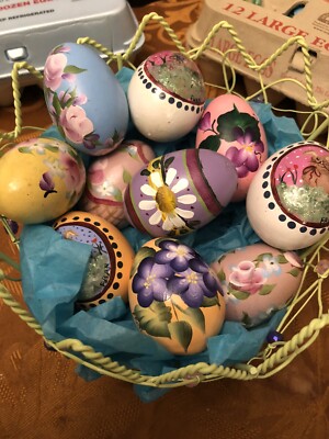10 Hand Painted Wooden Easter Eggs