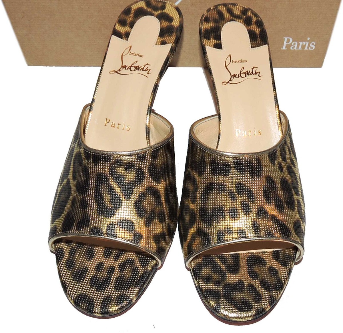 Christian Louboutin レオパード柄 サンダル Christian Louboutin Mules EAST MULE 55 Leopard Metallic Sandals
