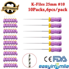 10Pk Dental Endodontic K-files Hand Use Root Canal Stainless Steel File #10 25mm