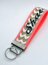 Key Fob/ Monogram/ Personalized: Wristlet/ Gold/ Glitter Stripes