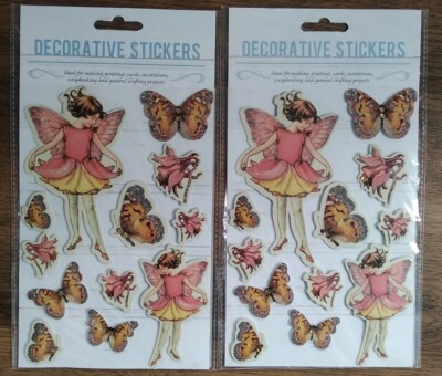 Fee Schmetterling Blume Aufkleber x2 Feen Scrapbooking Kartenherstellung Handwerk