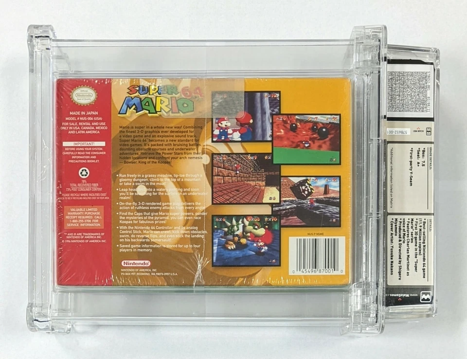 1996 SUPER MARIO 64 NINTENDO N64 NEW FACTORY SEALED WATA 7.5 A+ SEAL - Image 2 of 4