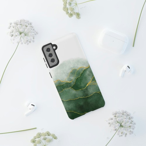 Green Watercolor Phone Case, Marbled Style Print, Shades, Gold, White, Luxury - 第 34/48 張圖片