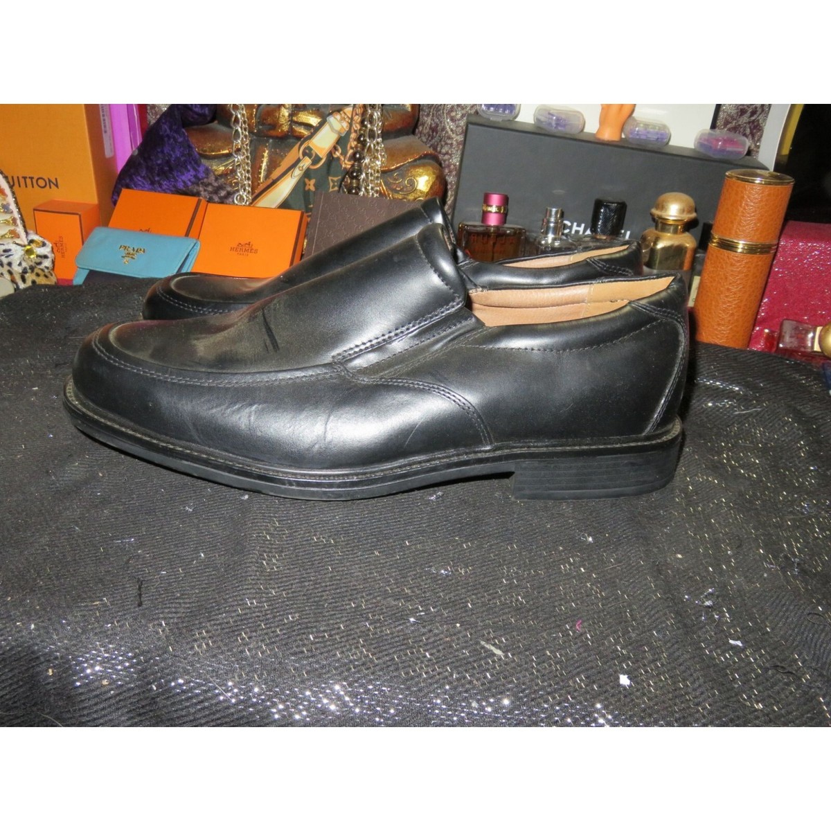 Croft Barrow Men's Black Leather Loafers Slip On Dress Career Shoes size  13