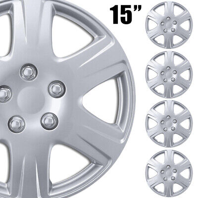 4 Piece Set 15/" Inch Hub Cap Silver Skin Rim Cover for Steel Wheel Covers Caps