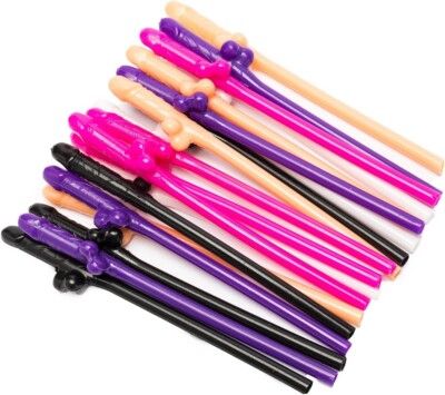 10 WILLY STRAWS STRAW HEN PARTY ACCESSORIES GIFT BAG FAVOURS - MIXED COLORS 40PK