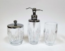 3 PC SET CLEAR CRYSTAL GLASS SOAP DISPENSER+SILVER,CHROME TONE PUMP+JAR+TUMBLER 