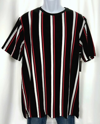 NO BOUNDARIES Mens Size Large 42-44 Black Red Stripes Stretch T-Shirt Tee NWT