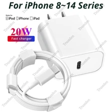 For iPhone 14 13 12 11 iPad XR 20W USB C Fast Charger Power Adapter Type C Cable