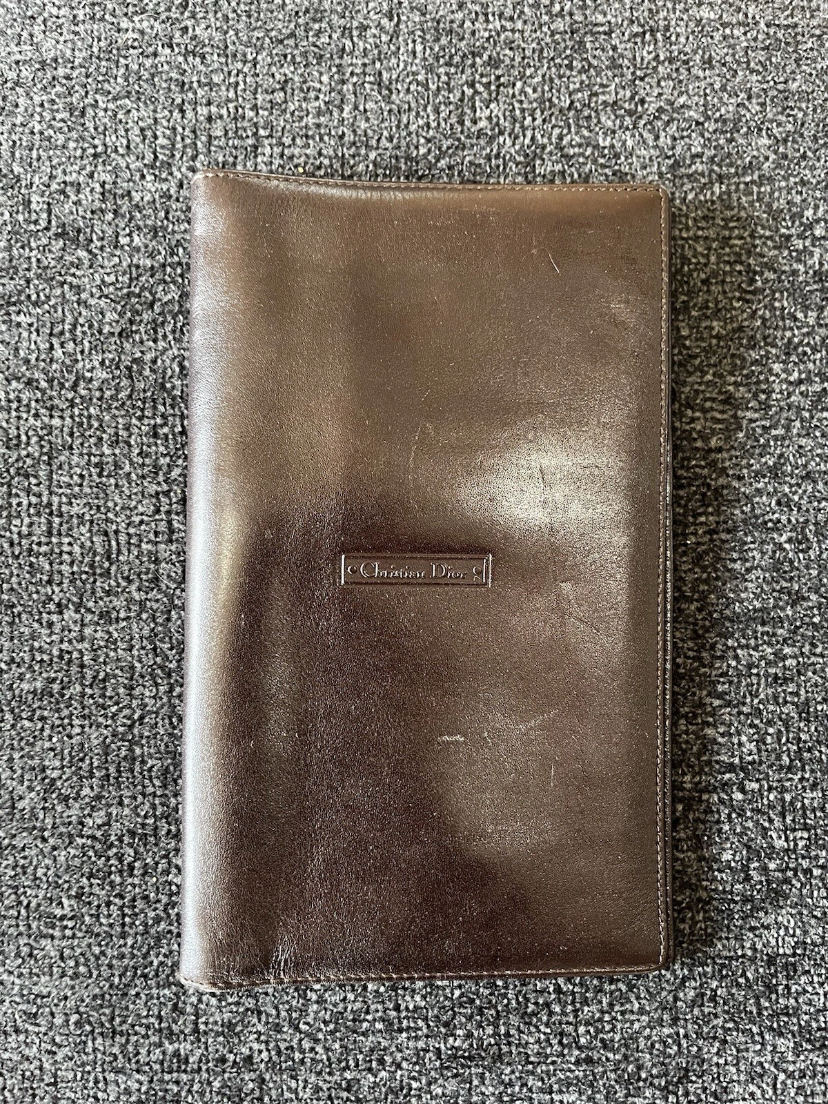 Couverture/portefeuille vintage en cuir marron beurre Christian Dior