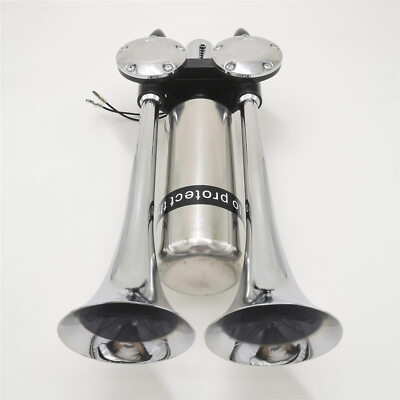 DriSentri Air Horn For Truck, 12V/24V Dual Trumpet 300DB Super Loud Chrome Plated Air Horn Kit With LED Light For Car Truck Boat, Air Horns
