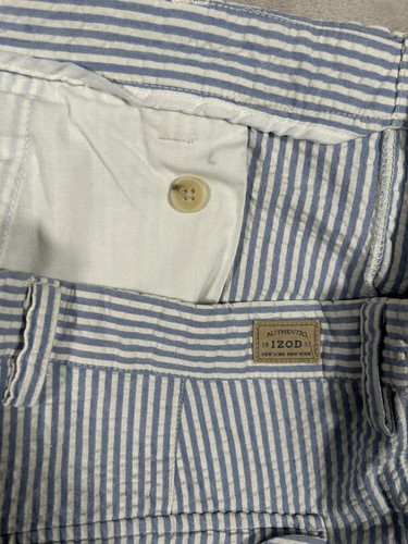 Izod Seersucker Pants Men 36x30 Blue White Cotton Golf Flat Front Preppy Slacks - Picture 17 of 17