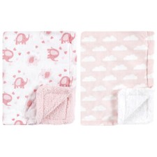 Luvable Friends Plush Blanket with Sherpa Back, Girl Basic Elephant, One Size