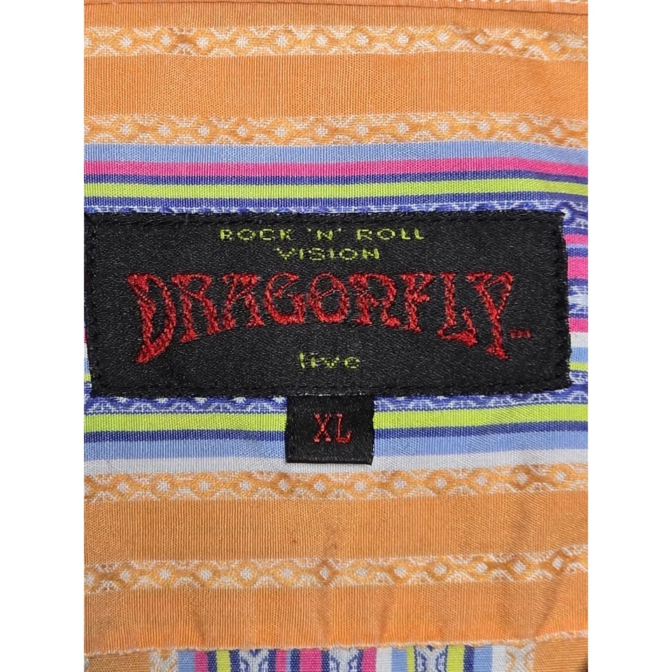 Dragonfly Rock 'n' Roll Vision Mens XL Striped Button Down Long Sleeve Shirt - Image 2 of 4