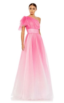 Mac Duggal Hot Pink Ombre Sparkle One-Shoulder Tulle Ball Gown Size 8 $398