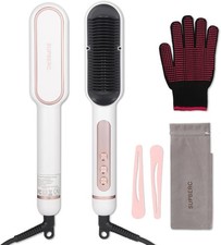 Negative Ionic Hair Straightener Brush with 9 Temp Settings, 30s Fast White