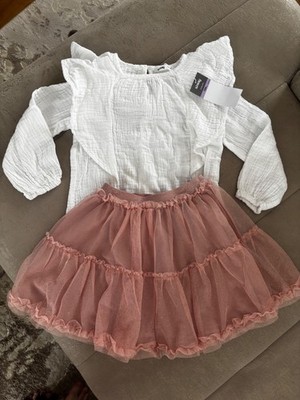 Damen Madchen Kinder Rosa Rock glitzer und weiss Bluse Gr. 104 Top