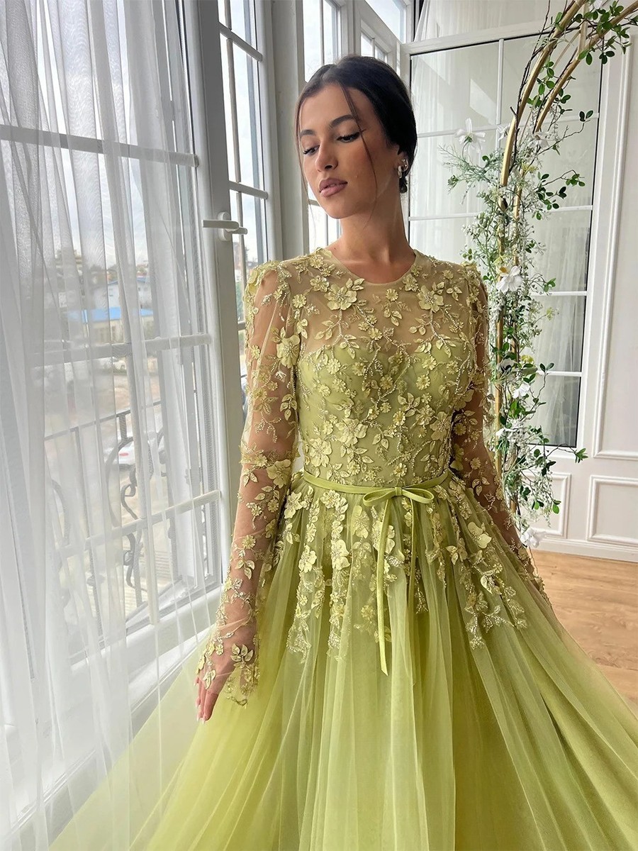 chinese dress ladies Modern Long Dark Green Mermaid Off-The-Shoulder Lace Evening Prom Dresses with Long Sleeves