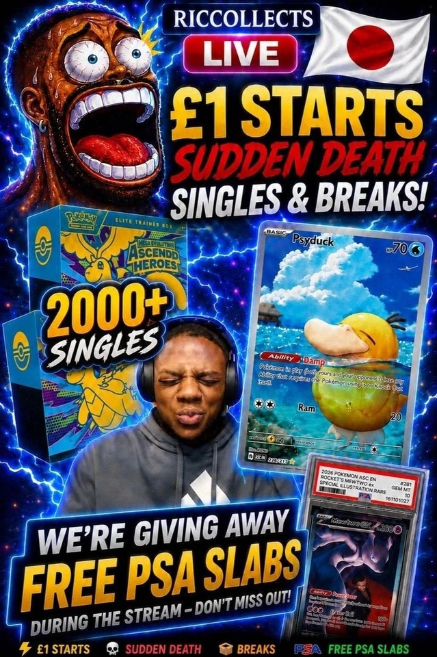 FREE PSA SLABS‼️ £1 STARTS SUDDEN DEATH 2000+ SINGLES ASCENDED HEROES BREAK