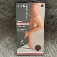 Silk Impressions Sheer Tights Medium Support Womens Size Small Cocoa High Waist