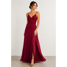 Azazie Dress Womens A6 Red Esmeralda Lace V Neck Maxi Slip Bridesmaid Formal