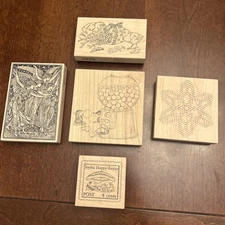 Vintage House Mouse & Others Stampa Rosa Wood Mounted Rubber Stamps Lot Of 5