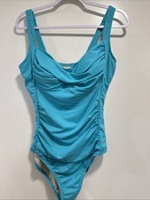 Swimsuits For All, One Piece, Women's Sz 16 Teal, Ruched, High Legs, Adj Straps