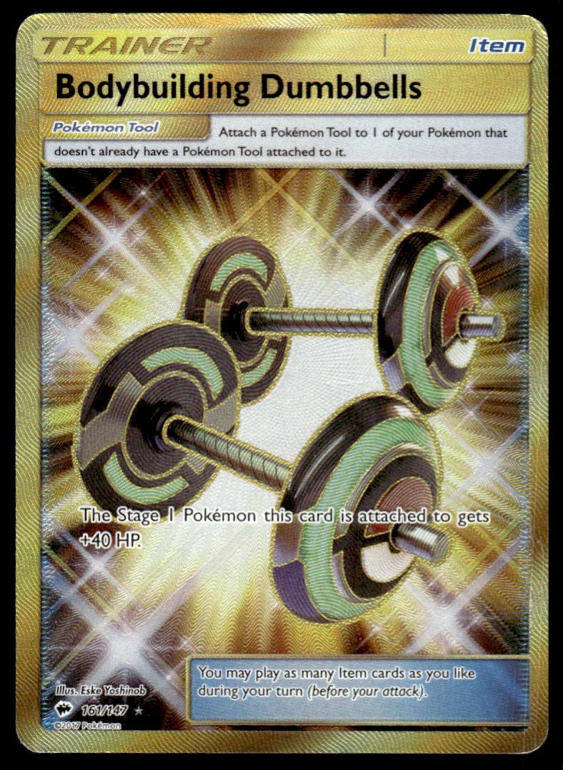 Pokemon TCG SM - Burning Shadows #161/147 Bodybuilding Dumbbells (Secret) DMG