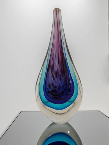 Beautiful Murano Sommerso Tear Drop Hand Blown Abstract Art Glass Sculpture 11”