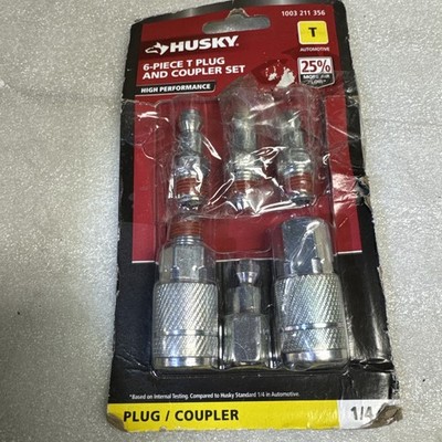 Husky 6-Piece 1/4 in T-Style Air Plug & Coupler Set Automotive