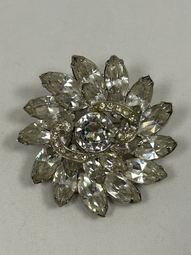 Vtg 1950s EISENBERG Rhinestone Starburst Silver Tone Brooch